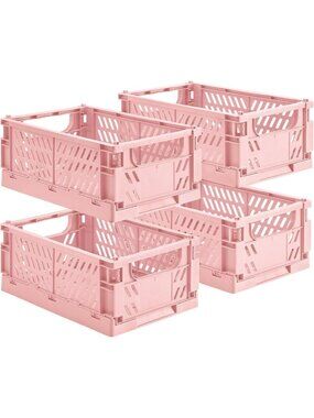 4-Pack Collapsible Pastel Storage Baskets - Mini Organizing Bins for Home